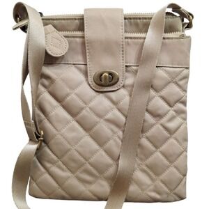 Eddie Bauer Tan Quilted Nylon Crossbody Bag Travel Organizer Multi Pocket Purse